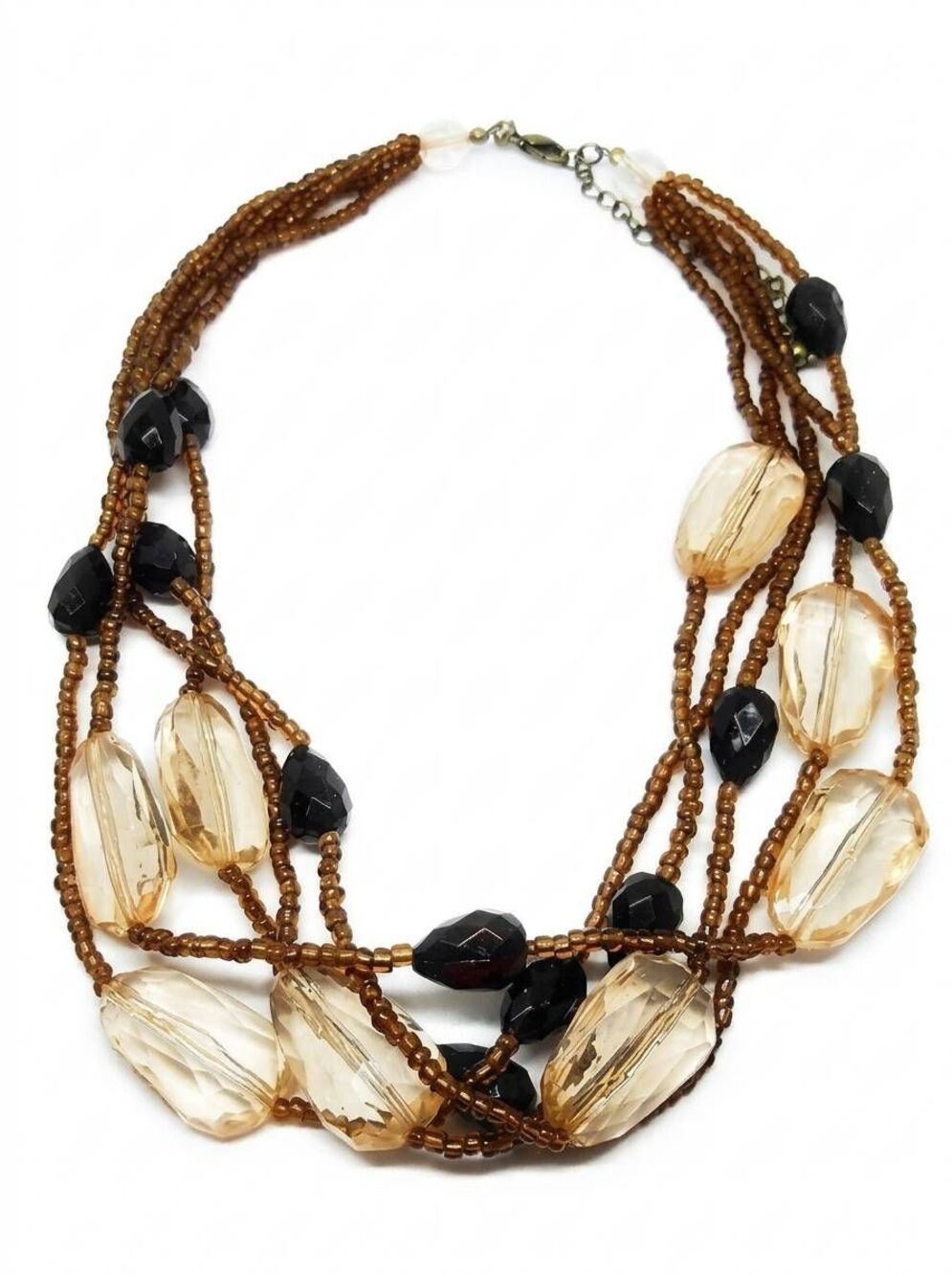 🩵Premier Debut Black & Brown Multistrand Beaded Necklace